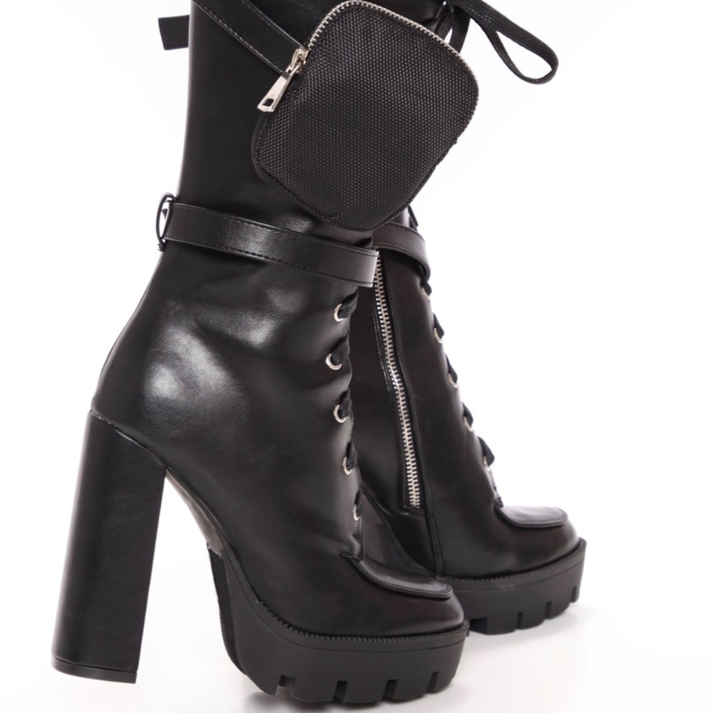 Fashion Nova Block Heel Biker Boots - Double Pouch NWT